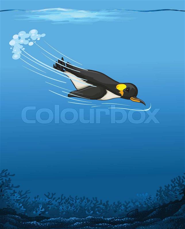 A penguin swimming underwater illustration, vector