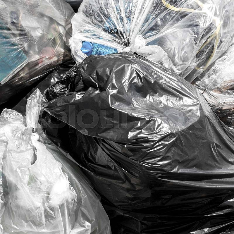 Pile of garbage bags. Close-up, stock photo