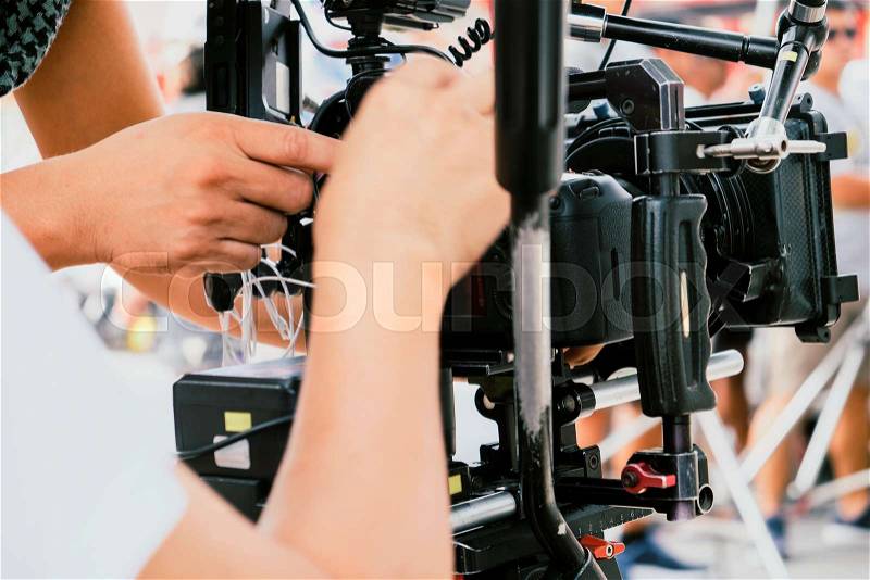 Film production Crew, Behind the scenes background, stock photo