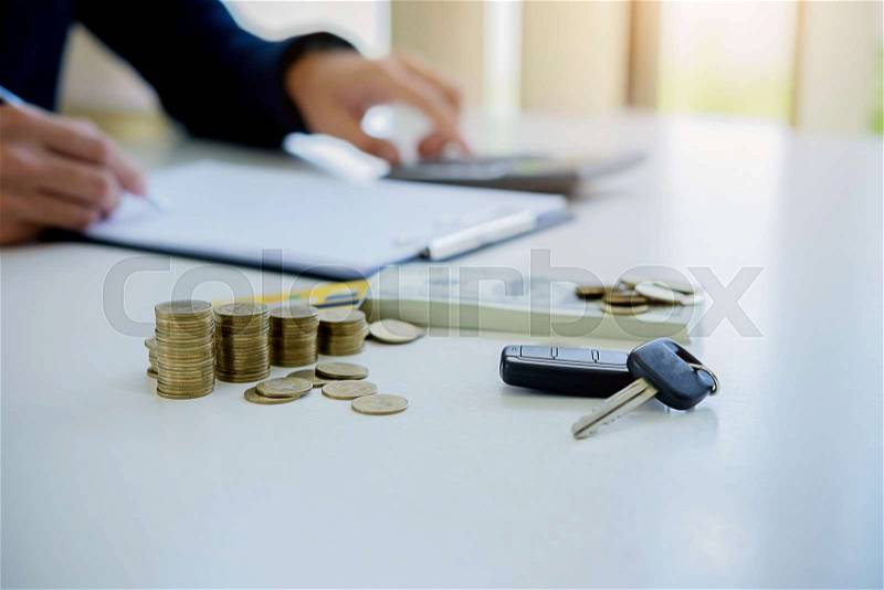 Real estate broker residential house and car rent listing contract, stock photo