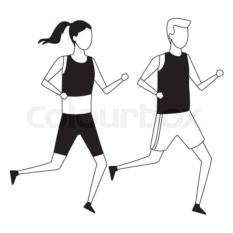 Faceless couple sports running vector illustration graphic design, vector