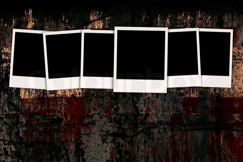 Six Blank Polaroids on Dark Grungy Background, stock photo