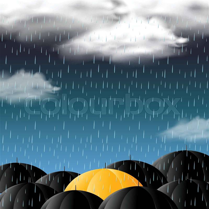 Background with rain in dark sky illustration, vector