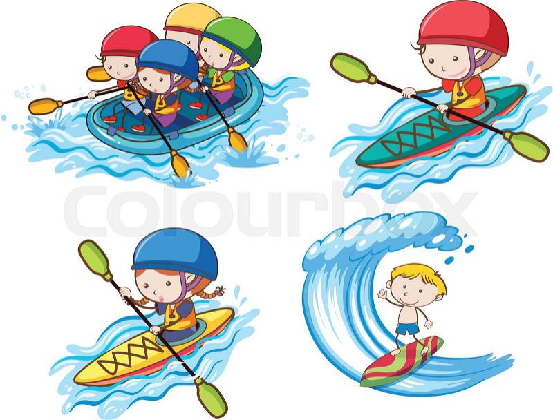 Kids Doing Water Sport on White Background illustration, vector