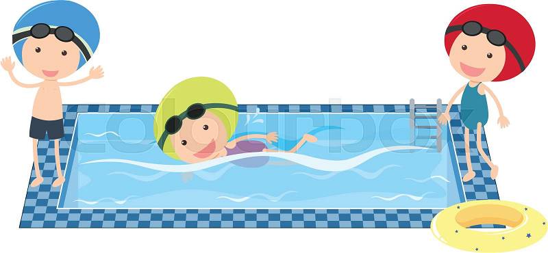 Three kids swimming in the pool illustration, vector