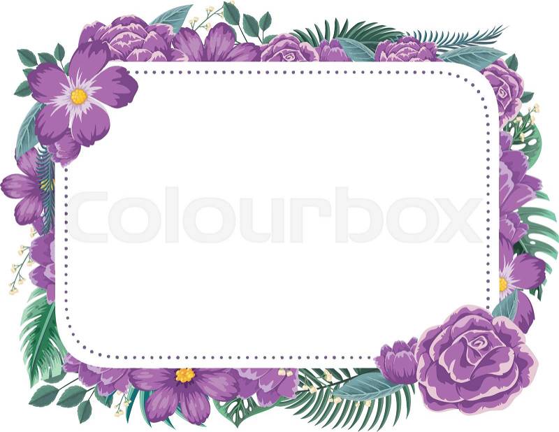 Frame design with purple flowers illustration, vector