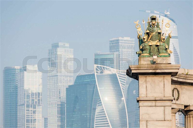 Unusual perspective Moscow City skyscrapers of the city, stock photo