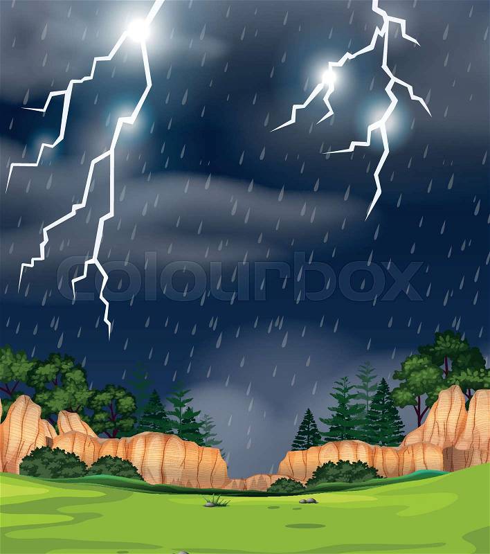 A thunderstorm in nature scene illustration, vector
