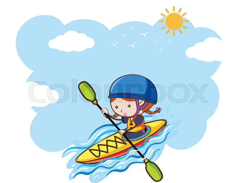 A Girl Kayaking on Sunny Day illustration, vector
