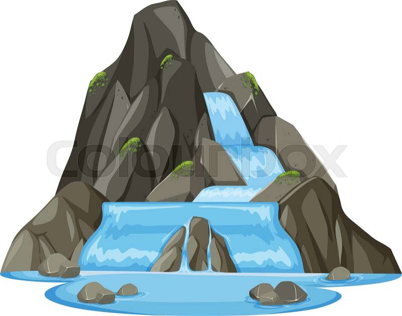 Isolated nature waterfall landscape illustration, vector