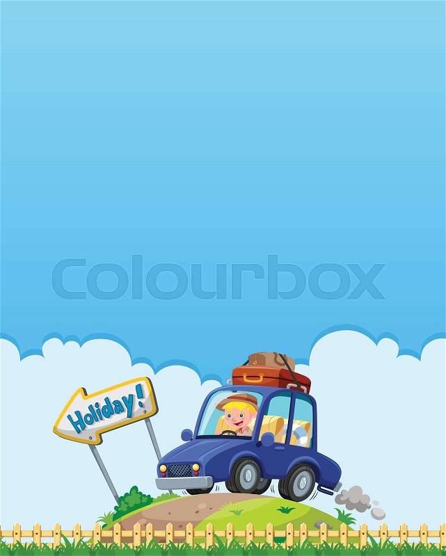 A Boy on Holiday with Road Trip illustration, vector
