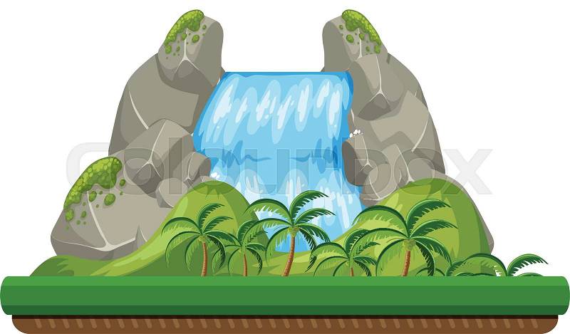 A nature waterfall on white background illustration, vector