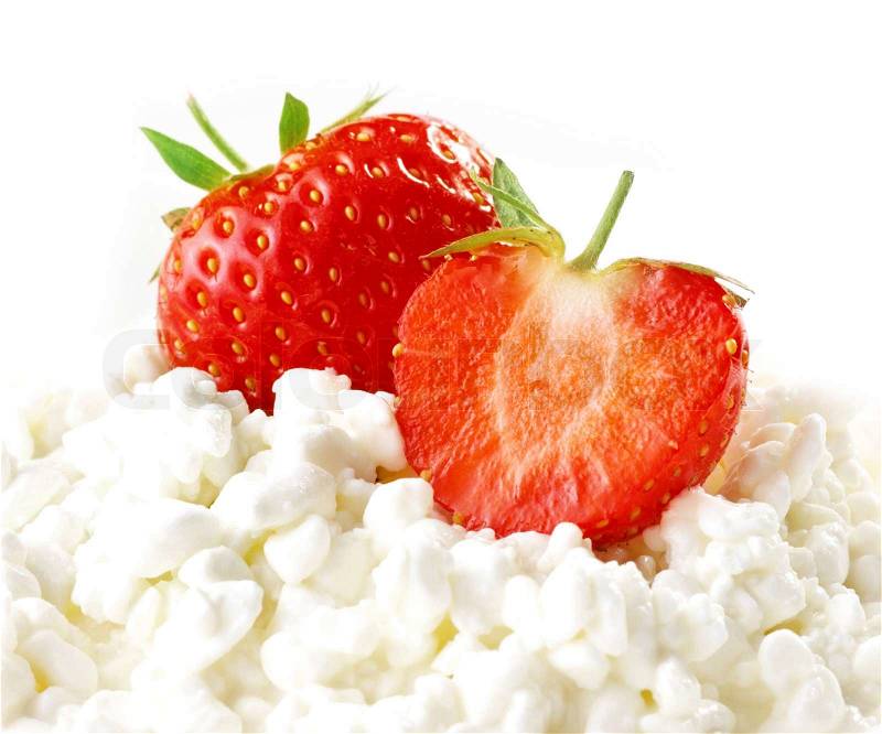 Strawberres and cottage cheese, stock photo