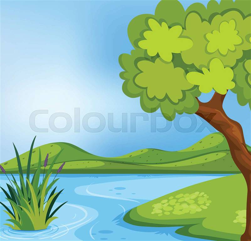 A beautiful lake landscape illustration, vector