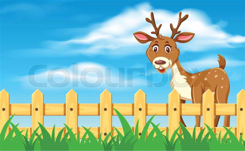 Cute deer in landscape scene, illustration, vector