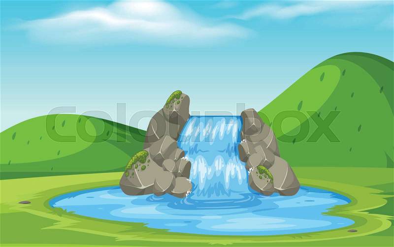 A nature waterfall landscape illustration, vector