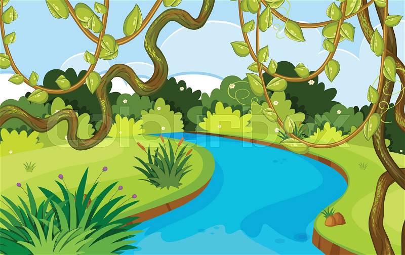 A beautiful river landscape illustration, vector