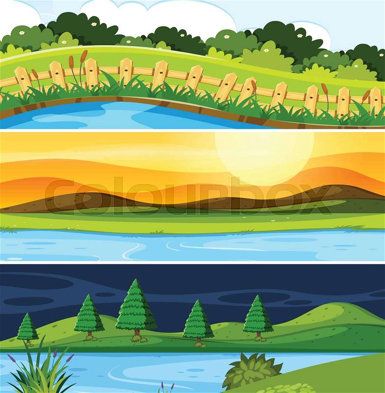 Set of nature landscape illustration, vector