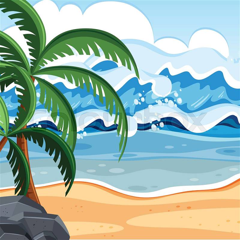 Flat summer beach landscape illustration, vector
