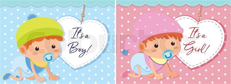 Baby boy and girl template illustration, vector
