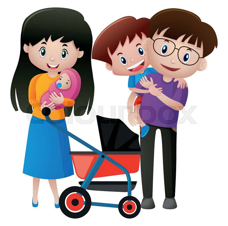 People in family with newborn baby illustration, vector