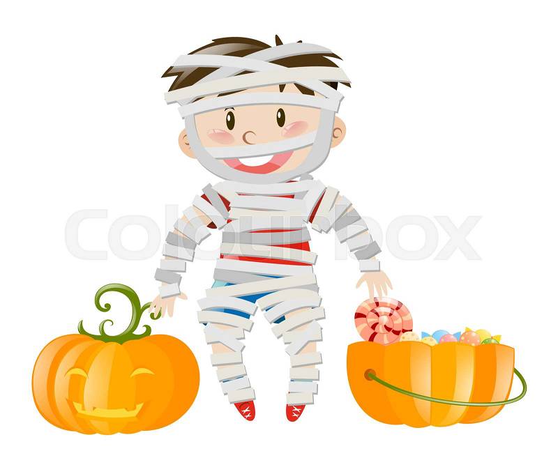 Halloween theme with boy in zombie costume illustration, vector