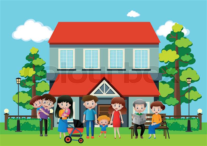 House with many people in the family illustration, vector