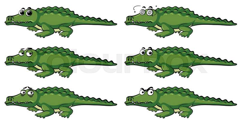 Crocodile with different emotions illustration, vector