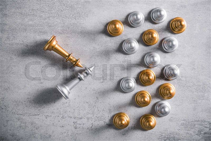Falls and defeats of the king in a chess game. Flat lat. Top view, stock photo