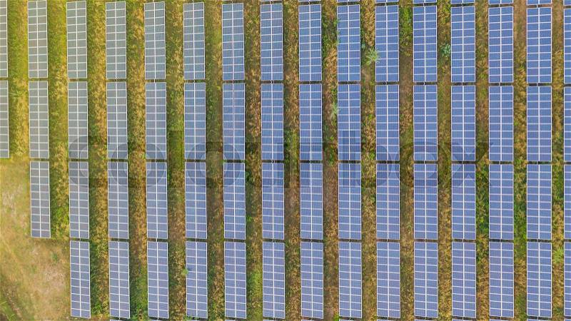 Aerial top view of Solar panels, stock photo