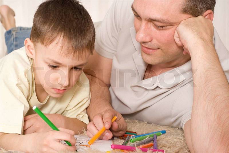 Father and son paint, stock photo