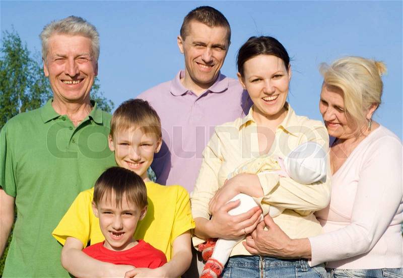 Family of seven people, stock photo