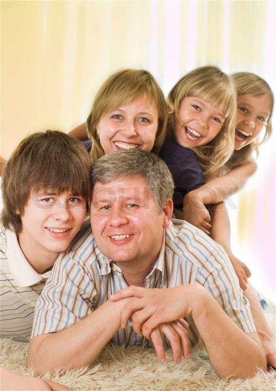 Happy family of five, stock photo