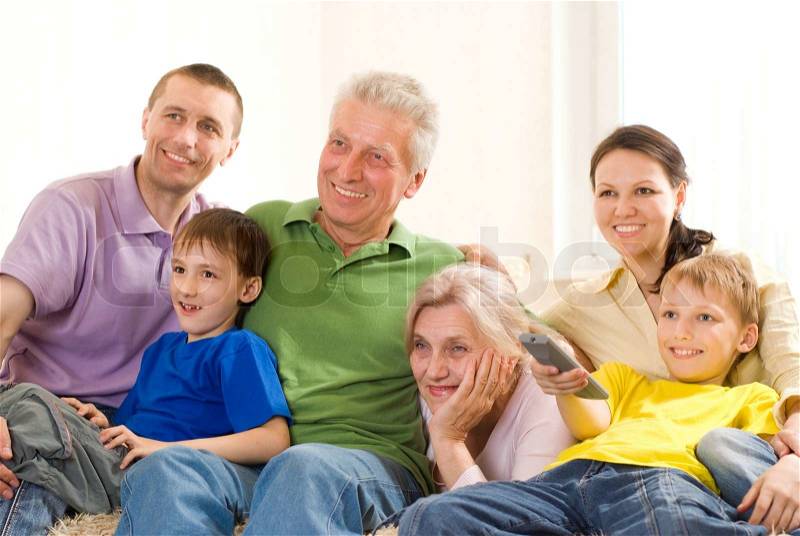 Family of six people, stock photo