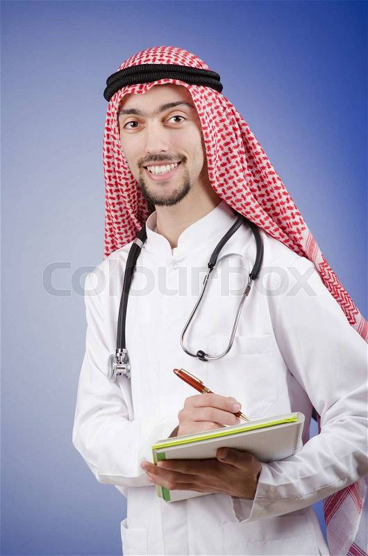 Arab doctor in studio shooting, stock photo
