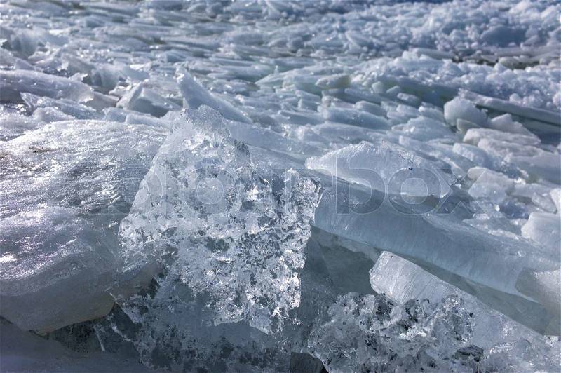 Floating ice blocks on a lake, stock photo
