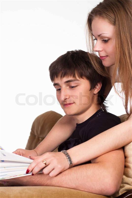 Nice couple reads, stock photo
