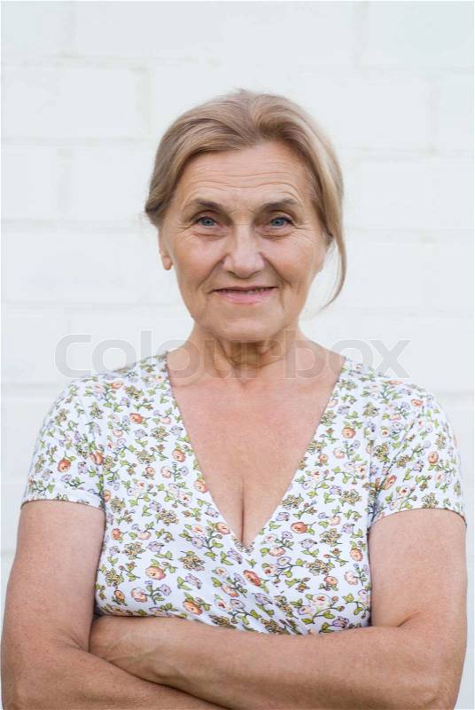 Cute granny outdoors, stock photo
