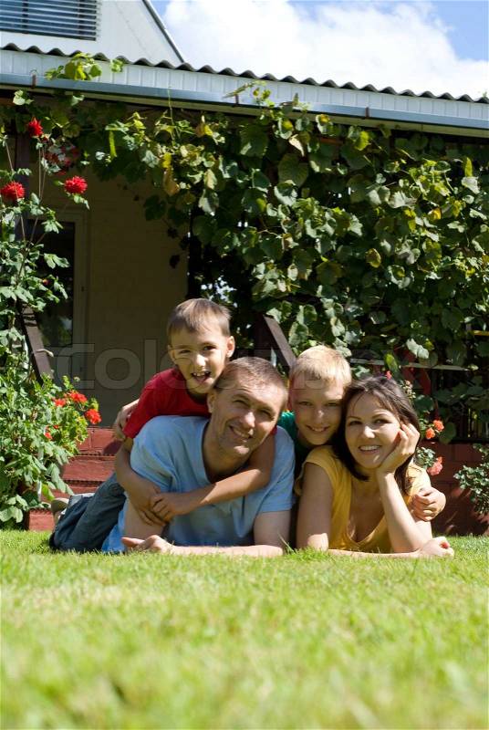 Family at village, stock photo