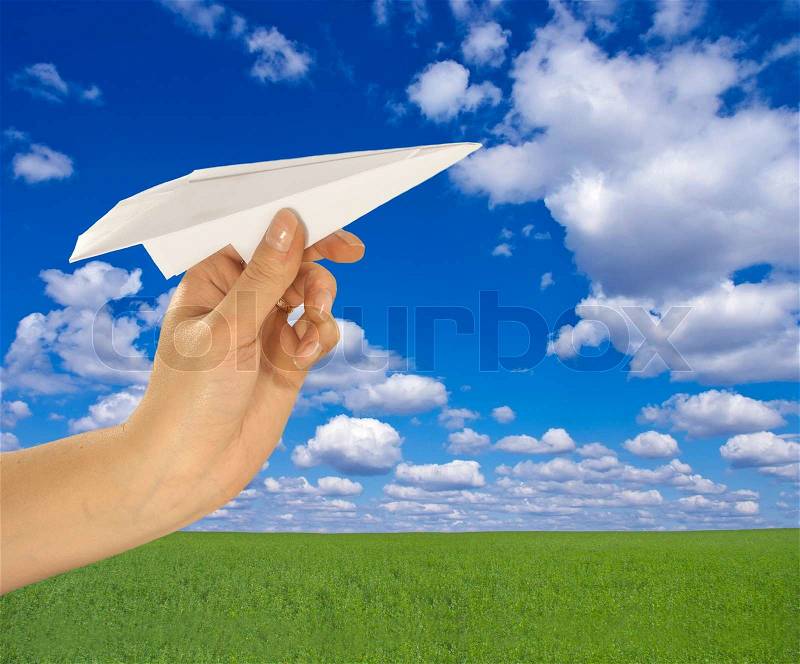 Paper airplane made in flight, stock photo