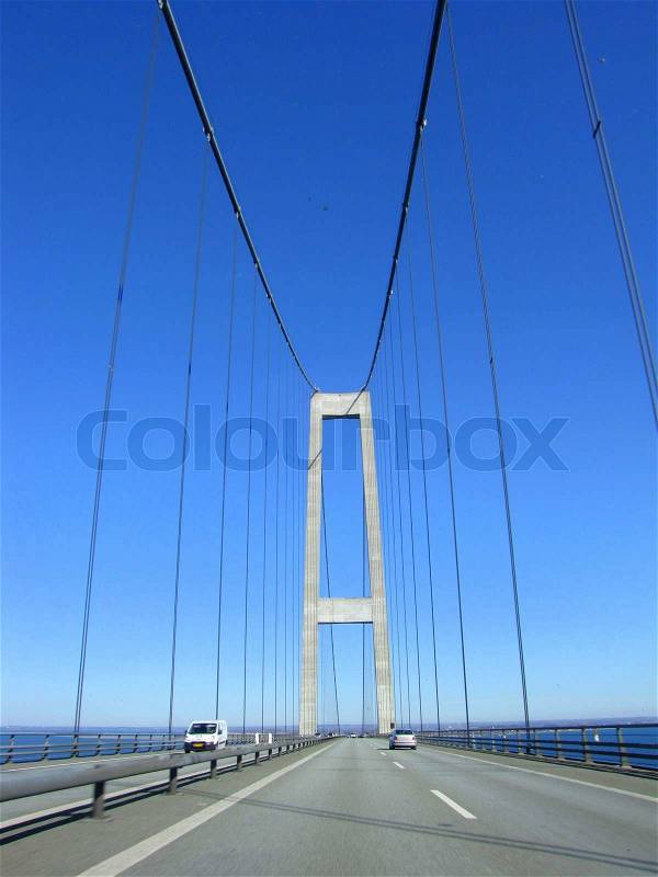 Crossing the Great Belt Bridge, stock photo