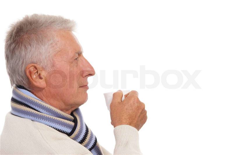 Healthy old man on white, stock photo