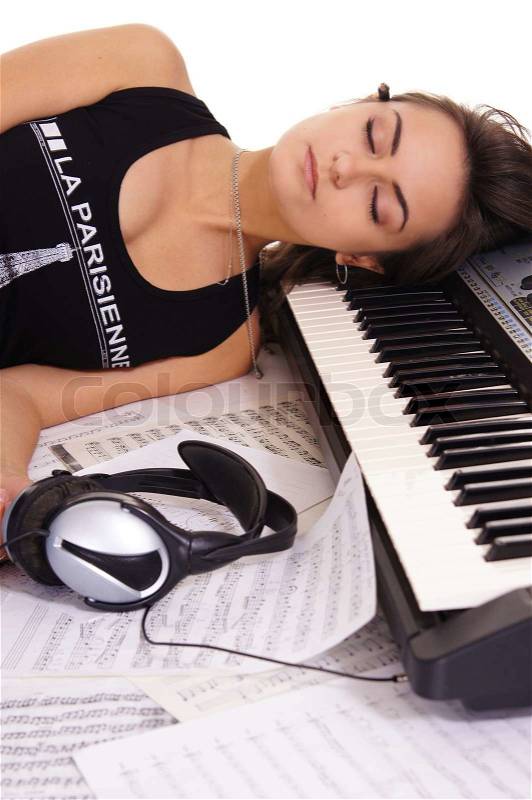 Woman and piano, stock photo