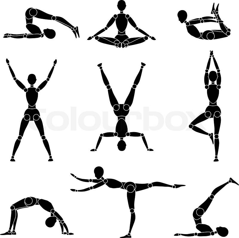 Model man silhouette yoga gymnastics recreation, vector