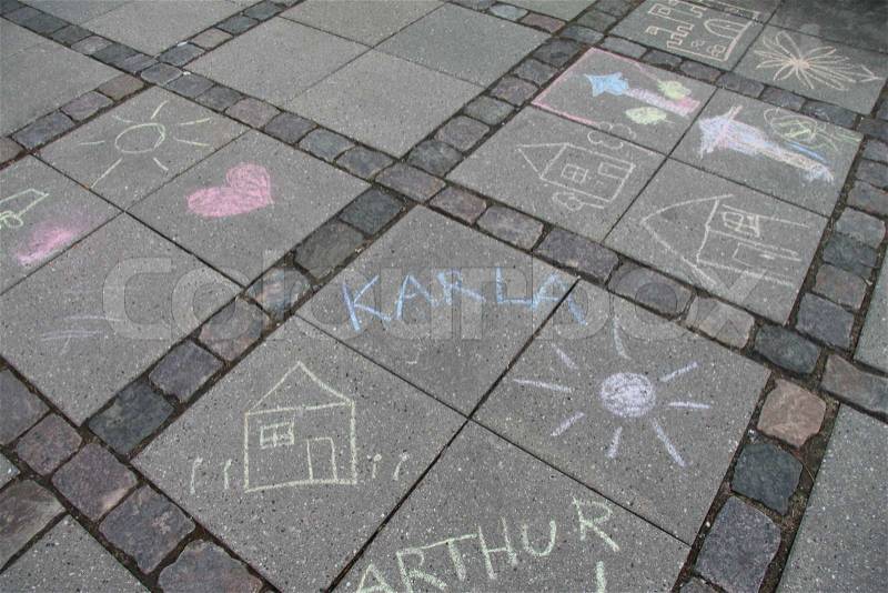 Chalk Drawings on tiles, stock photo