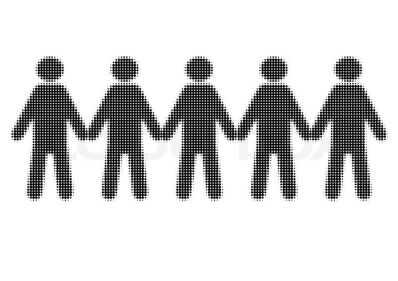 Group of people holding hands, illustration halfton, stock photo