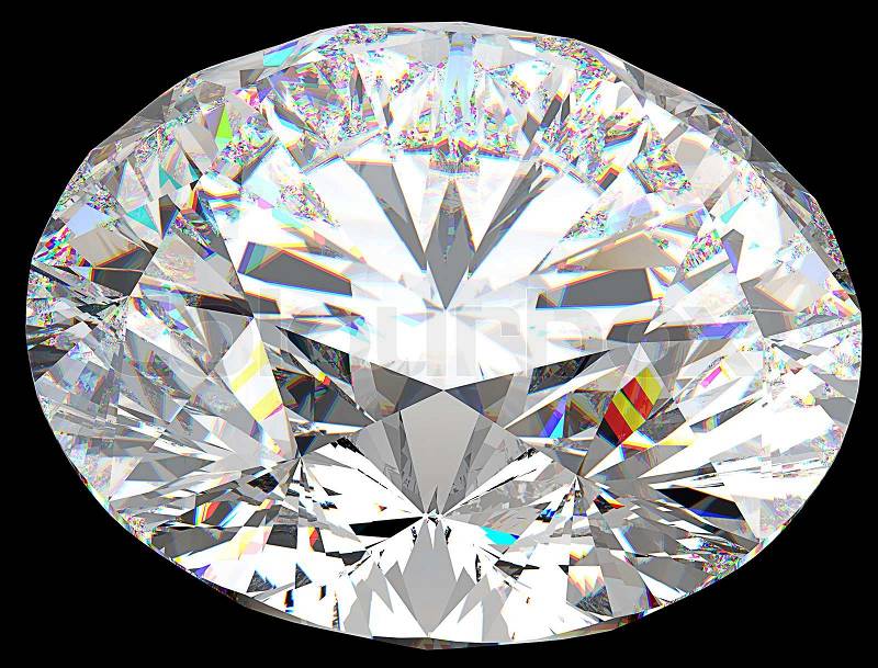 Top side view of large round diamond isolated, stock photo