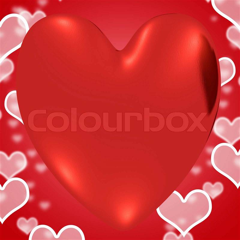 Heart With Red Hearts Background Showing Loving And Romance, stock photo
