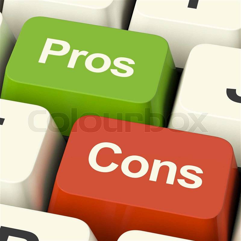Pros Cons Computer Keys Showing Plus And Minus Alternatives Analysis And Decisions, stock photo