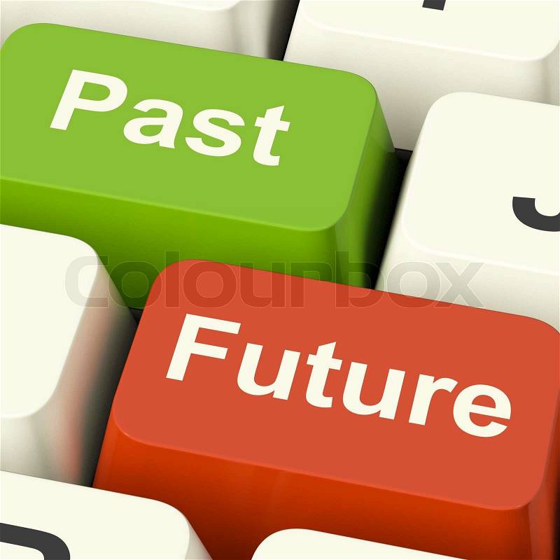 Past And Future Keys Showing Evolution Aging Or Progress, stock photo